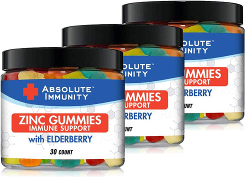 Absolute Immunity ZINC and Elderberry Gummies - 30ct 3 Pack for Immune System Health - Adults and Kids