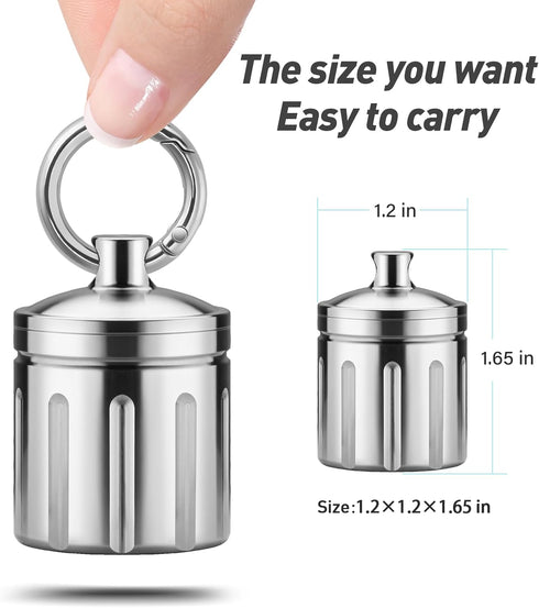 Waterproof Pill Organizer, Stainless Steel Keychain Pill Holder, Portable Single Chamber Pill Container for Outdoor