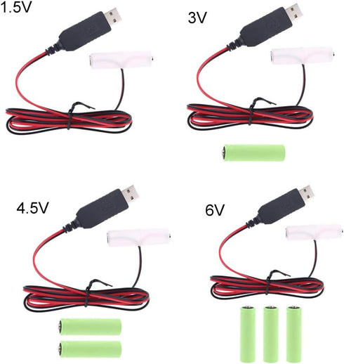2M LR6 AA Battery Eliminator USB Power Supply Cable Replace 1-4pcs 1.5V AA Battery (6V)