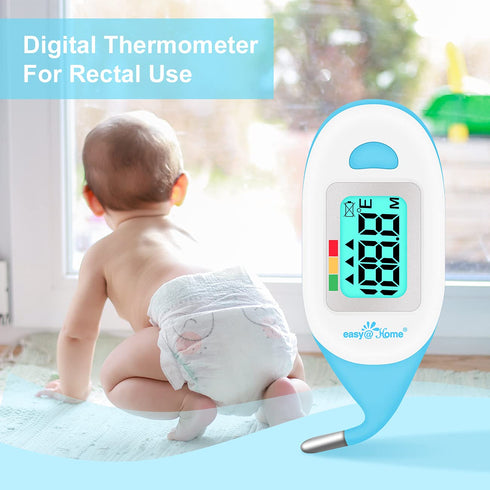Baby Rectal Thermometer with Fever Indicator, Easy@Home Digital Thermometer with LCD Display for Newborns