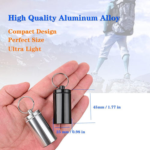Portable Pill Holder Keychain - Aluminium Alloy Waterproof Pill Box Container for Outdoor Travel, Small Daily Case, 2PCS