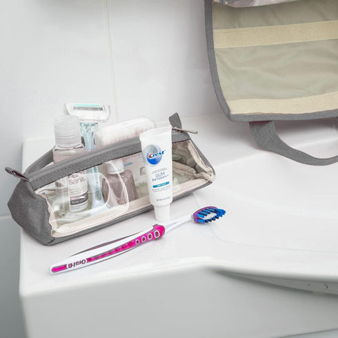 A F 4-in-1 Hanging Toiletry Bag | Roll-up Makeup Organizer With 4 Detachable PVC Zip Pouches| Travel Toiletry Bag, 600D Oxford Fabric Material Organize Make up, Cosmetics Gray