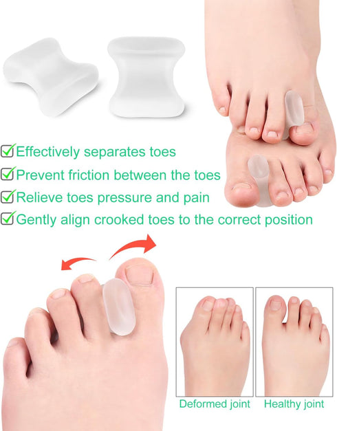 12 Pack Gel Toe Separators - Bunion Toe Spacers for Women and Men, Soft Silicone for Toe Pain Relief (6L+6S)