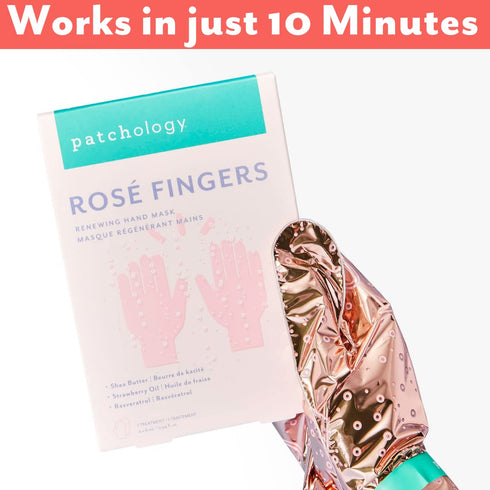 Patchology Rose Renewing Hand Mask - Strawberry Scented Moisturizing Gloves for Dry & Cracked Hands - 1 Pair
