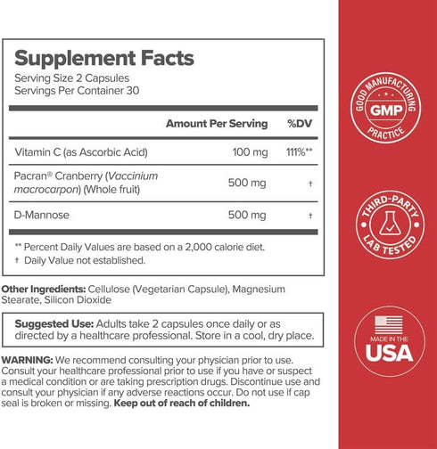 O Positiv URO Urinary Tract Health Supplement for Women, 60 Count, Vegan with Cranberry Extract, D-Mannose