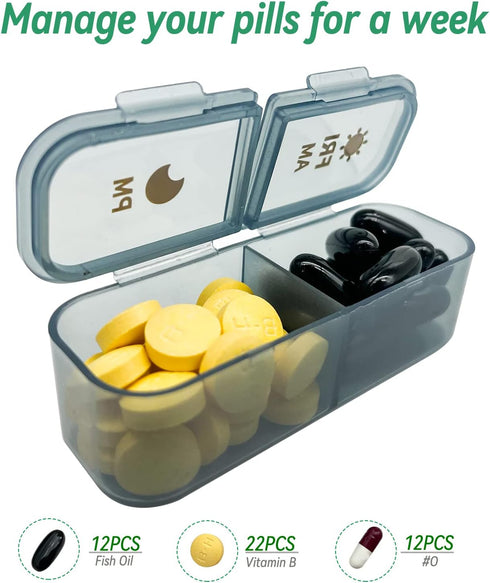 7-Day Pill Case, Travel Organizer for Medicine, Large Capacity for Vitamins, 14 Cells, 2 Times a Day