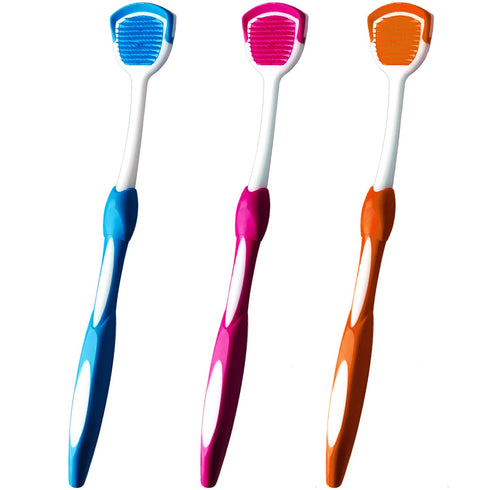 Tongue Brush, Tongue Scraper, 3 Pack Tongue Cleaner Helps Fight Bad Breath (Blue, Orange, Red)