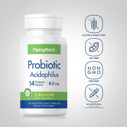 Piping Rock Probiotic Acidophilus, 120 Capsules with 14 Strains, 3 Billion Organisms, Non-GMO, Gluten Free