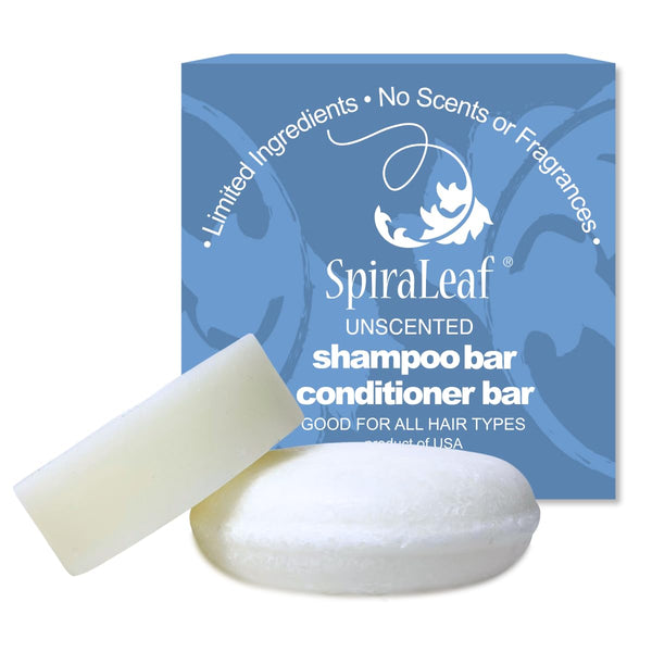 SPIRALEAF Solid Shampoo Bar & Conditioner Bar Set, UNSCENTED, Fragrance-Free, Dye-Free Premium Hair Care Bars