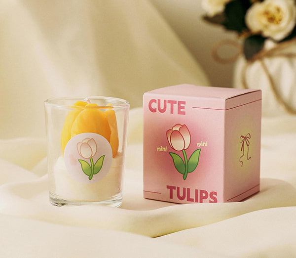 T-shin Tulip Flower Healing Scented Candle Glass Jar,110G Handmade Flower Bouquet Scented Soy