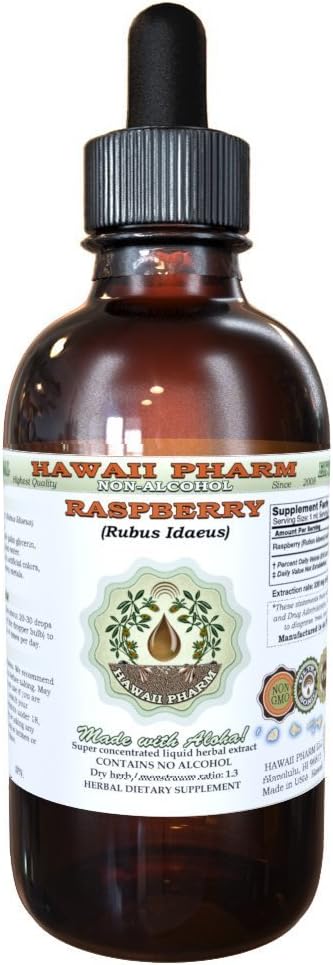 Hawaii Pharm Organic Raspberry Alcohol-Free Liquid Extract, Dried Leaf Glycerite Herbal Supplement, 2 fl.oz