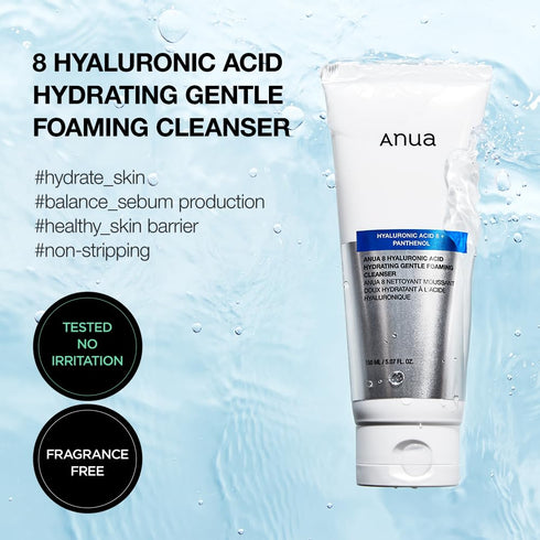 ANUA Hydrating Gentle Foaming Cleanser with Hyaluronic Acid, Korean Face Wash for Dry Skin (150ml/5.07fl oz.)