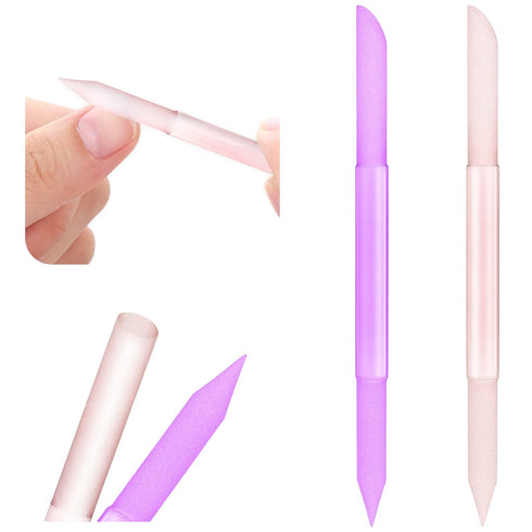 Sibba Glass Cuticle Pusher, 2x Double Sided Nail File, Professional Precision Manicure Stick for Women (Pink/Purple)
