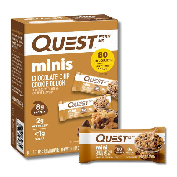 Quest Nutrition Mini Chocolate Chip Cookie Dough Protein Bars, 8g Protein, 14 Count, Gluten Free