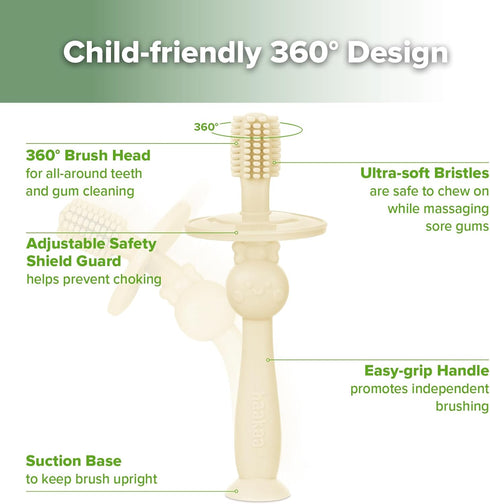 haakaa Infant Toothbrush, Easy to Hold 360° Baby Toothbrush for 6month+ Infants, 1pc (Cream)