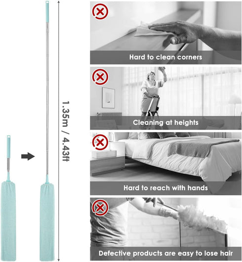 Kandishiex US Gap Dust Cleaner Retractable Microfiber Gap Dust Brush Flexible Long Flat Gap Duster with Extendable Pole
