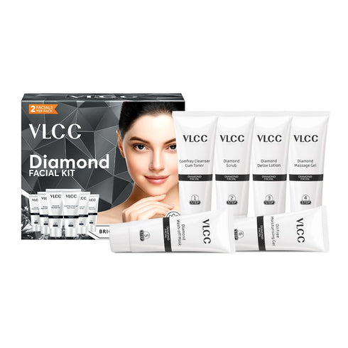 VLCC Party Diamond Facial Kit - Single Use, Salon-Like Facial at Home in 6 Steps, Includes Cleanser, Scrub, Cream, Face