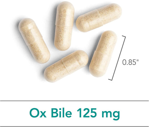 Nutricology Ox Bile 125 mg Supplements for No Gallbladder, Digestive Enzymes, 180 Count