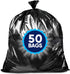 Heavy Duty 55 Gallon Trash Bags, Value-Pack 50 Bags w/Ties, Large Black Garbage Bags for Lawn, Leaf, and Commercial
