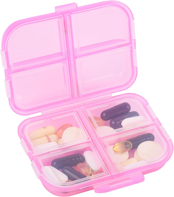 Small Travel Pill Organizer Box with 8 Grid Compartments, Portable Daily Weekly Medication Container