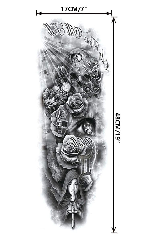 Pinone Full Arm Temporary Tattoo for Men and Women, 12 Sheets L19“xW7”