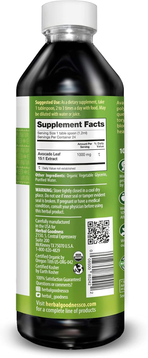 Avocado Leaf Extract Liquid Supplement for Vitamins, Dietary Fiber, Skin & Immune Support - 12oz Herbal Goodness