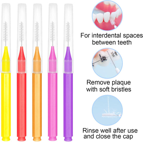 EasyHonor Braces Brush for Cleaner Interdental Brush Toothpick Dental Hygiene Flosser (5 Warm Colors, 75pcs)