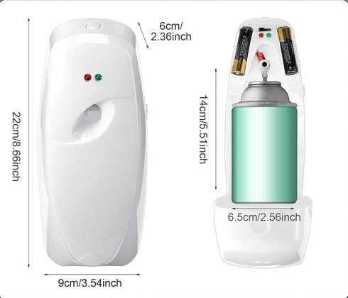 Automatic Air Freshener Spray Dispenser, Bathroom Restaurant Wall Mounted or Free Standing, White