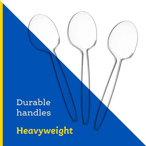 Plasticpro Disposable Clear Plastic Cutlery, Heavyweight Soup Spoons, 100 Count