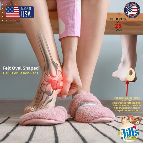YJ9-7066, 1/8" (25 Pack) Dr. Jill's Foot Pads, Latex Free, Oval Callus Pad Felt Lesion Pad