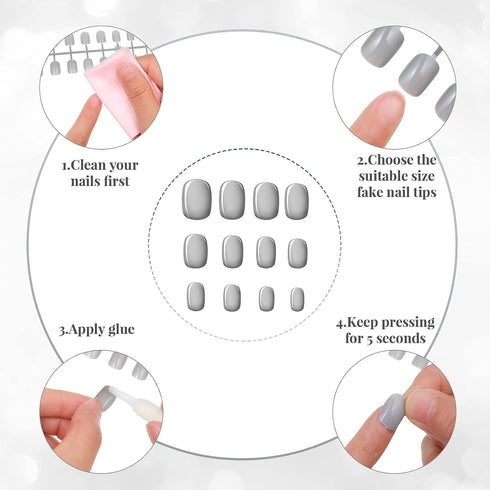 Honoson 720 Pieces Short False Nails - Medium Square Artificial Fake Nails Full Cover Glossy Press on Nails Tips for