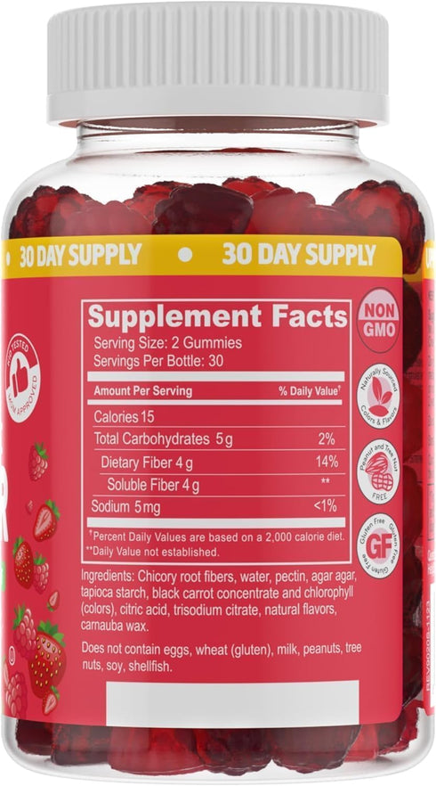 Sugar Free Prebiotic Fiber Gummies | 60 Count | Mixed Berry Flavor | Daily Digestive Health for Adults & Kids