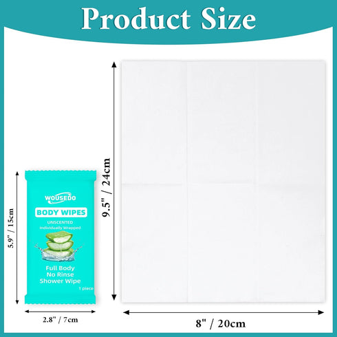 WOUSEDO 300 Pack (8" 9.5"),No-Rinse Individually Wrapped Body Wipes x Shower Wipe for Adults,Travel,Gym & Camping,Bulk