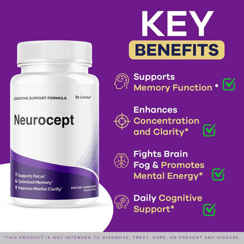 LIVORKA (3 Pack) 180 3 Neurocept Brain Supplement Capsules - Official Neuro cept Brain & Memory Focus Support Advanced
