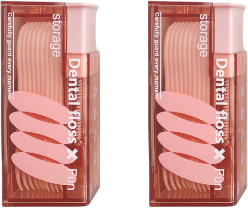 2-Piece Refillable Floss Pick Dispenser with 20 Floss Picks, Perfect Holder for a Fresh Smile (DoublePack, TwinPink)