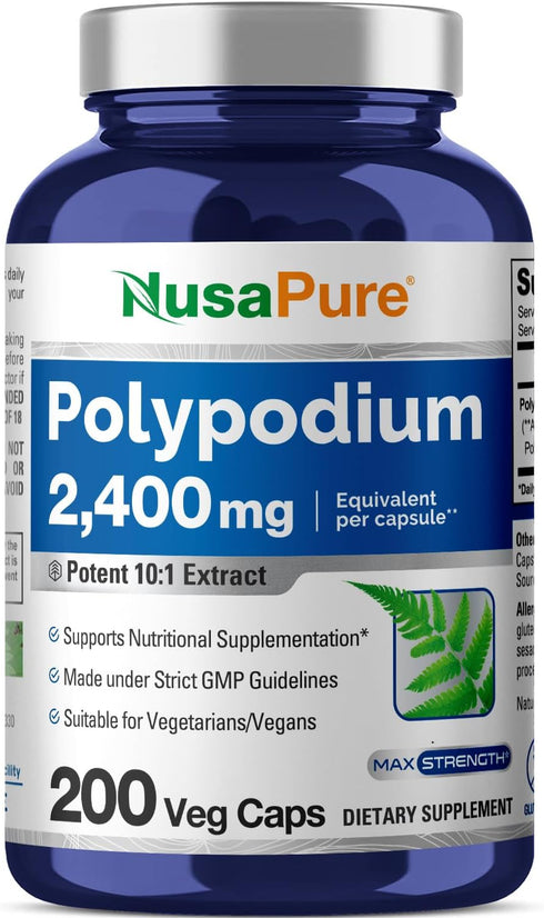 NusaPure Polypodium Leucotomos Extract 2400mg, 200 Veggie Capsules - Vegetarian, Non-GMO, Vegan