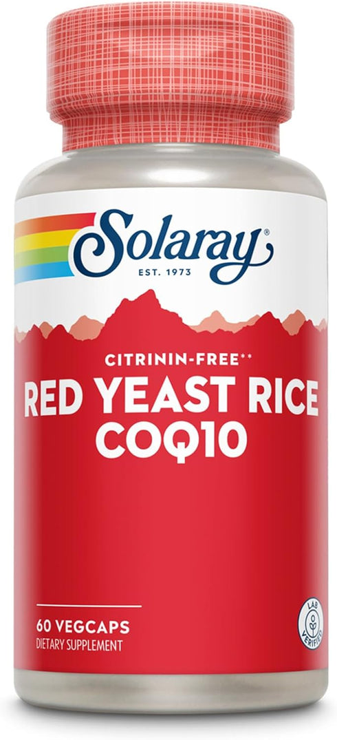 SOLARAY Red Yeast Rice Plus CoQ-10 & No-Flush Niacin Vitamin B-3, 60 VegCaps, Healthy Heart Support