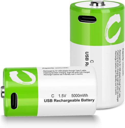 letoom USB Rechargeable Batteries (C Battery, 2 Counts)