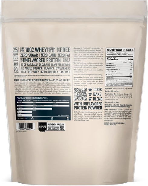 Isopure Unflavored Protein | Whey Isolate with Vitamin C & Zinc | 25g Protein, Zero Carb & Keto Friendly, 1 Pound