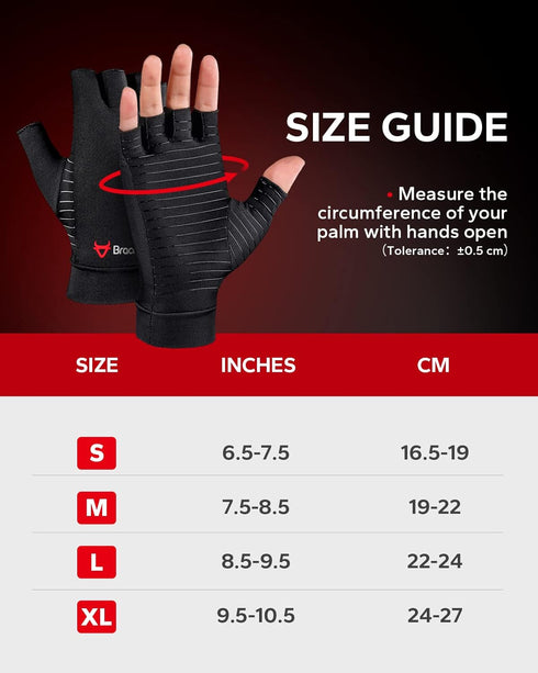 BraceBull Arthritis Gloves (1 Pair), Copper Infused Compression Gloves for Pain Relief for Women & Men