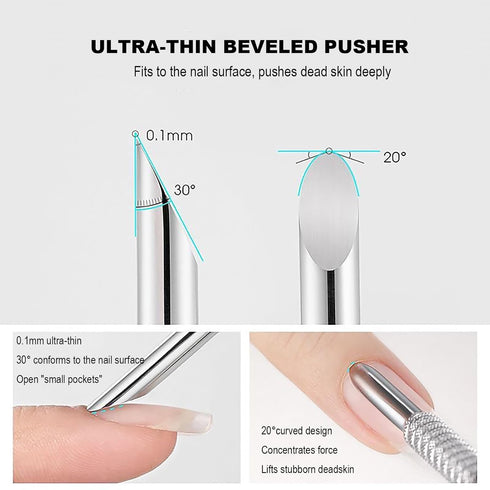 Pre-treatment Cuticle Pusher, Dual Ended Cuticle Remover with 100/180 Grit Sandpaper Sheets for Nail Care and Prep