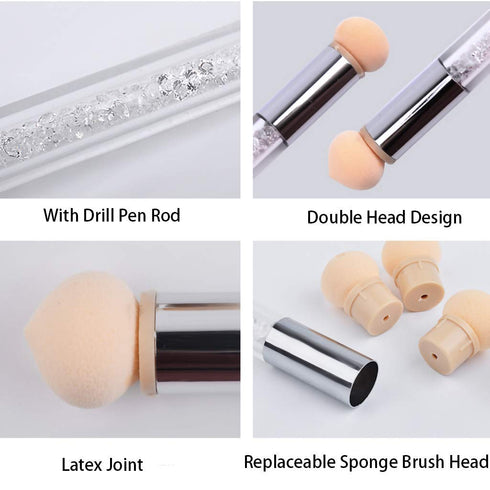 SILPECWEE 3Pcs Ombre Nail Brush Set, Double-Head Sponge Pen with 4 Replaceable Acrylic Brushes