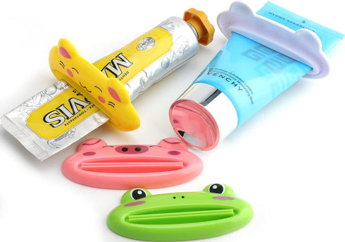 Pasow Cartoon Animal Toothpaste Cream Squeezers - Pack of 4 Mix Designs (Frog, Cat, Panda, Pig)