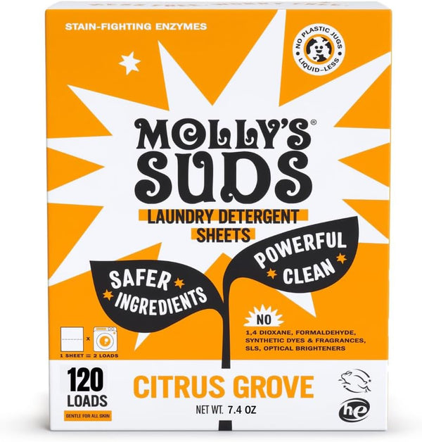 Mollys Suds Laundry Detergent Sheets | Gentle on Sensitive Skin, Powerful Bio-Based