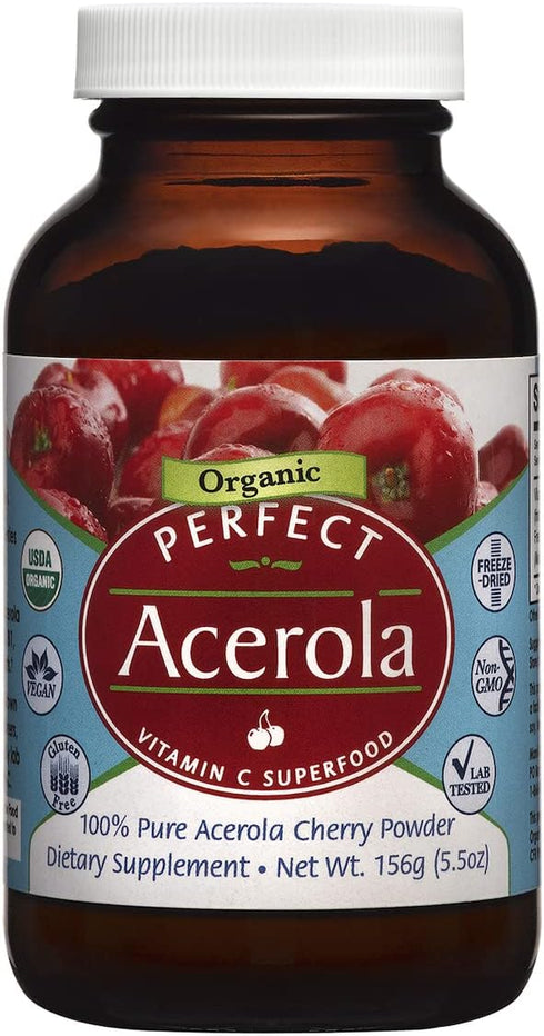 Perfect Supplements Perfect Acerola Powder, 156 Grams, 100% Pure Acerola Cherry for Immune System Support