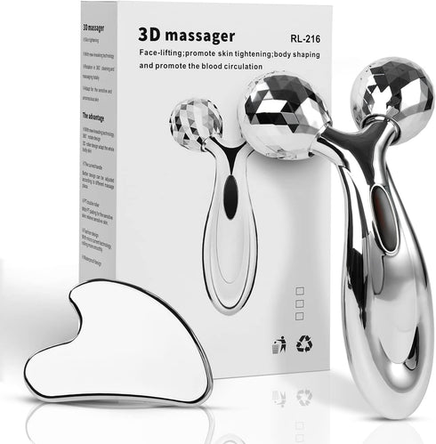 Stainless Steel Gua Sha and Face Roller Set, Facial Tool for Skin Care and Massaging