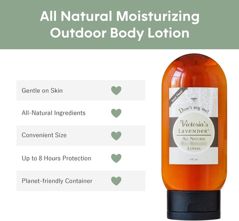 Victoria's Lavender All Natural Body Lotion - Essential Oils for Skin Protection, 4 oz for Outdoor Activities
