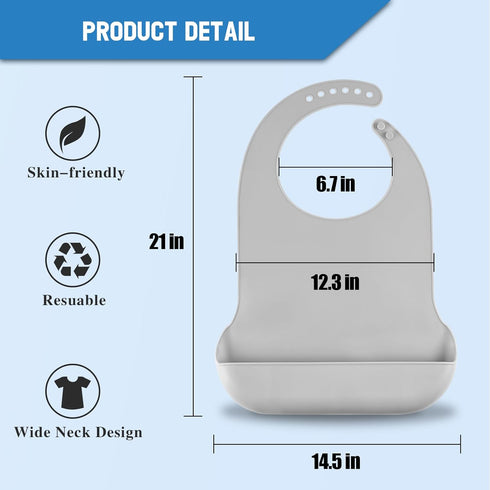 LARGE SIZE Silicone Adult Bib, Washable Bib for Men & Women, Waterproof Bibs for Elderly with Crumb Catcher, Adjustable