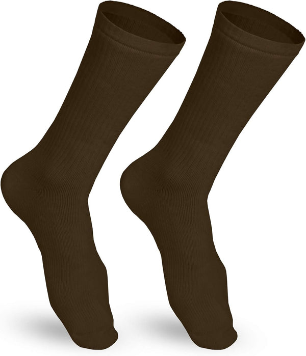 Truform Compression Socks, 15-20 mmHg, Men's Crew Length Mid-Calf Cushion Foot Socks, Brown, Large