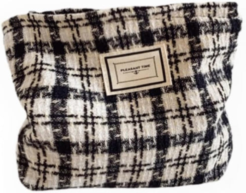 Travel Checkered Makeup Bag, Corduroy Cosmetic Zipper Pouch for Women, Cute Gift (Houndstooth)